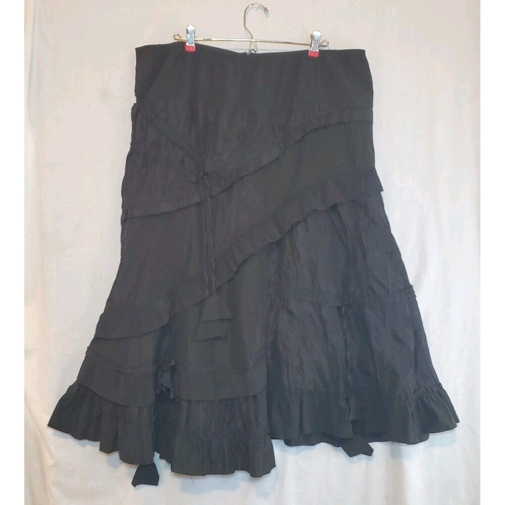 Rare Pile OU Face Paris Womens Sz 16 Black Bespoke Midi Skirt Gypsy Floral